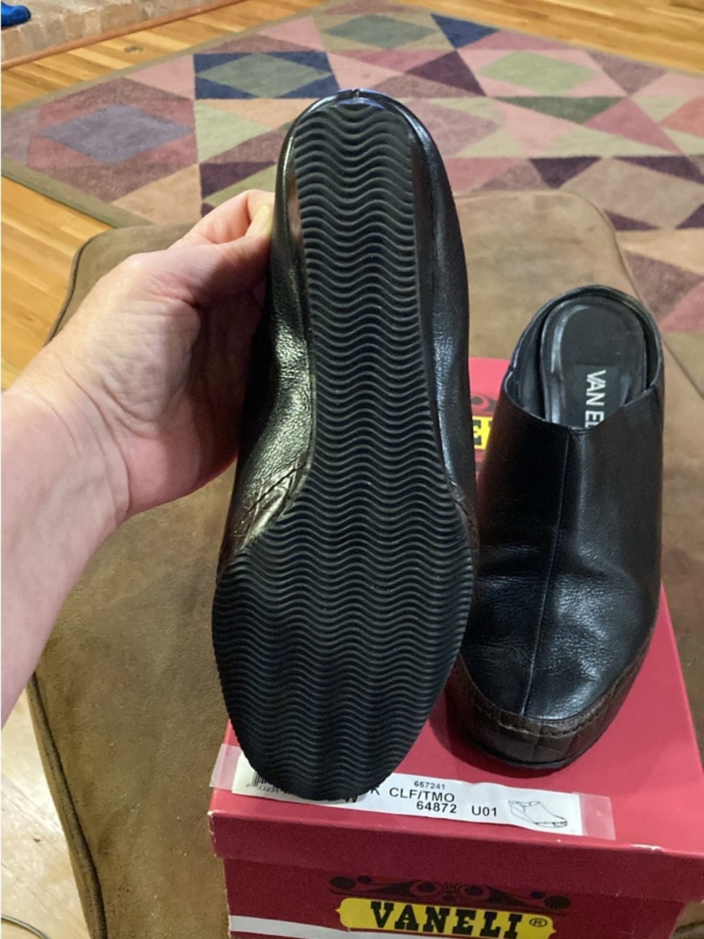 Vaneli Black Leather Slip-On Mule